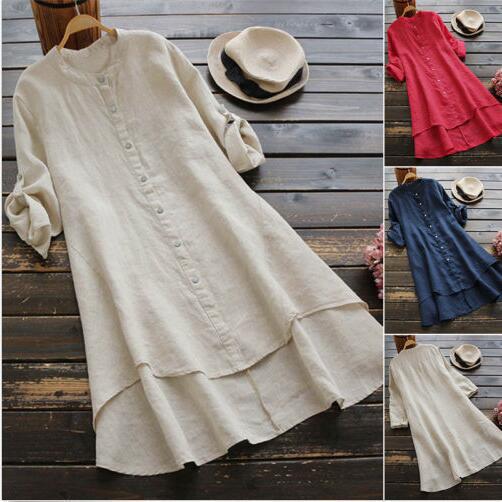 mmiiu Spot 2023 Spring Summer New  solid color buttoned cotton linen cardigan long sleeve long shirt women