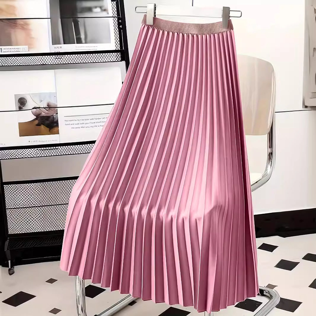 women's clothing Amazon luxury pleated skirt European and American drape sense solid color large swing pleated skirt women