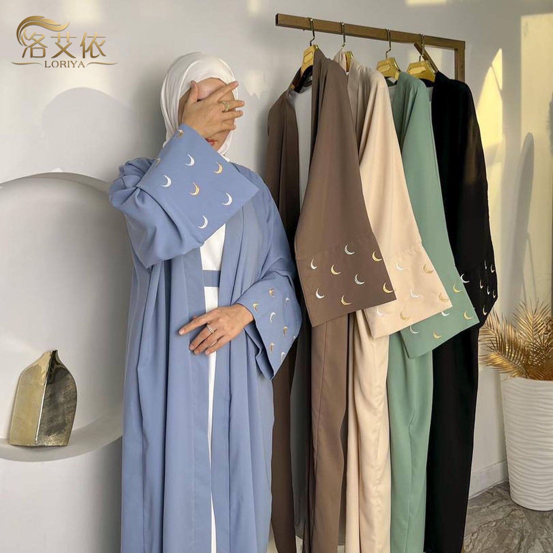 Loriya2024  Dubai Middle East Turkey Dubai Moon Embroidery Elegant Cardigan Robe