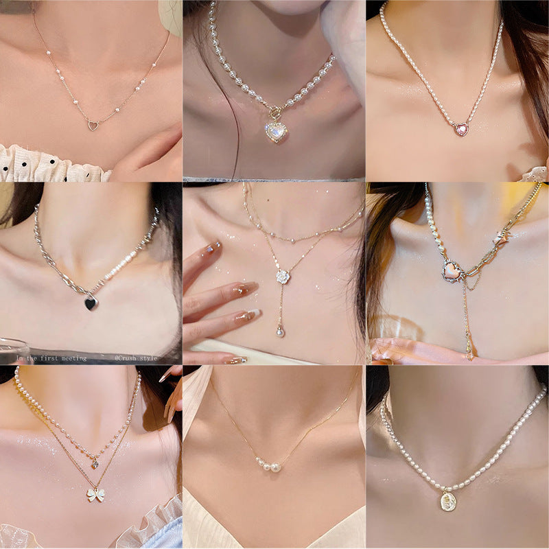 ins style retro pearl necklace women's versatile niche high-end beaded clavicle chain new temperament accessories wholesale