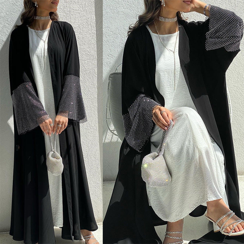 MMIIU  exclusive for ultra black Nidab  abaya Muslim cross border stretch drill net robe