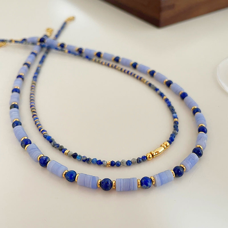 European and American ins new retro lapis lazuli color beaded necklace women's versatile sense of luxury, simple and fashionable clavicle chain