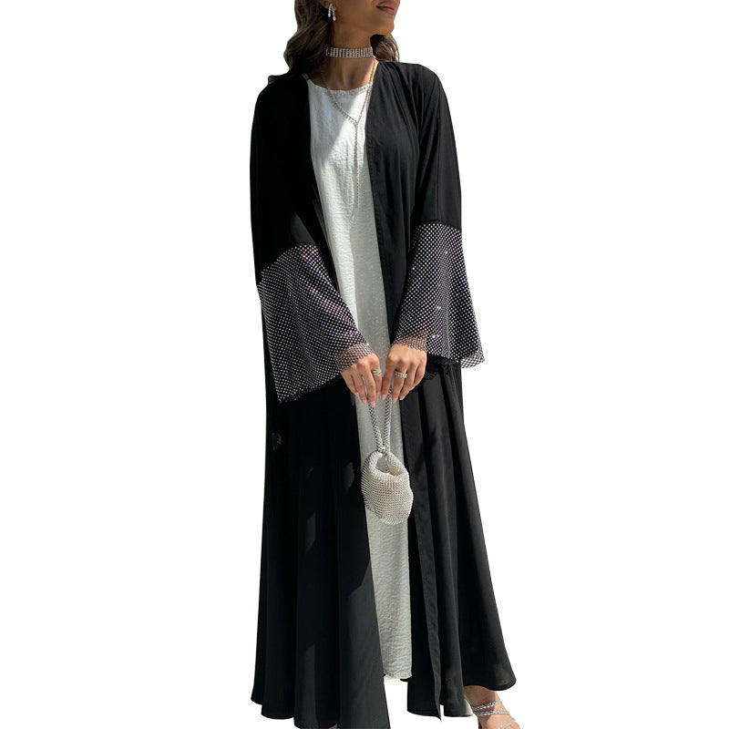 MMIIU  exclusive for ultra black Nidab  abaya Muslim cross border stretch drill net robe