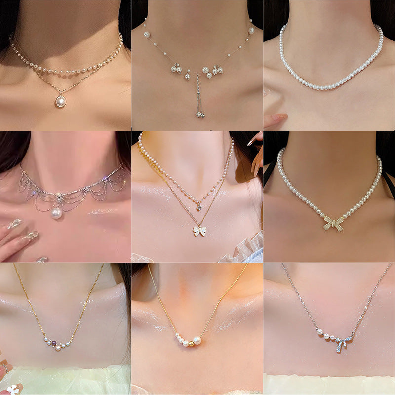 ins style retro pearl necklace women's versatile niche high-end beaded clavicle chain new temperament accessories wholesale