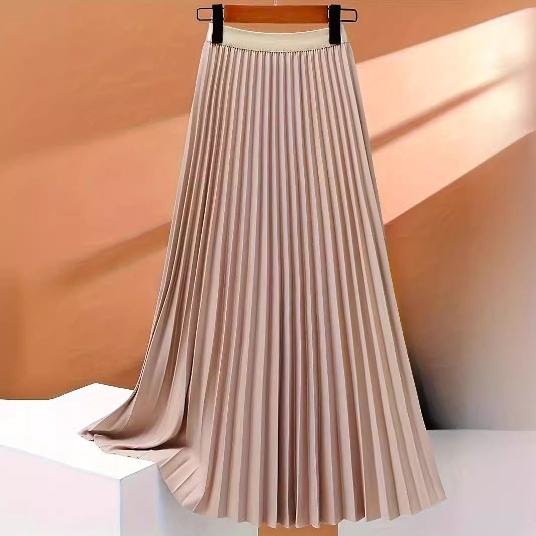 women's clothing Amazon luxury pleated skirt European and American drape sense solid color large swing pleated skirt women