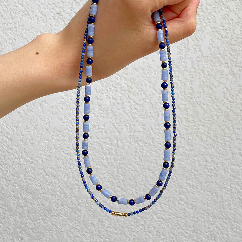 European and American ins new retro lapis lazuli color beaded necklace women's versatile sense of luxury, simple and fashionable clavicle chain